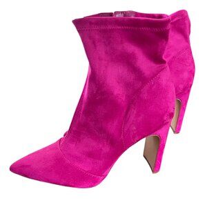 Jessica Simpson "Briyanne" Hot Pink Faux Suede Zip up Pointed Toe Booties  EUC
